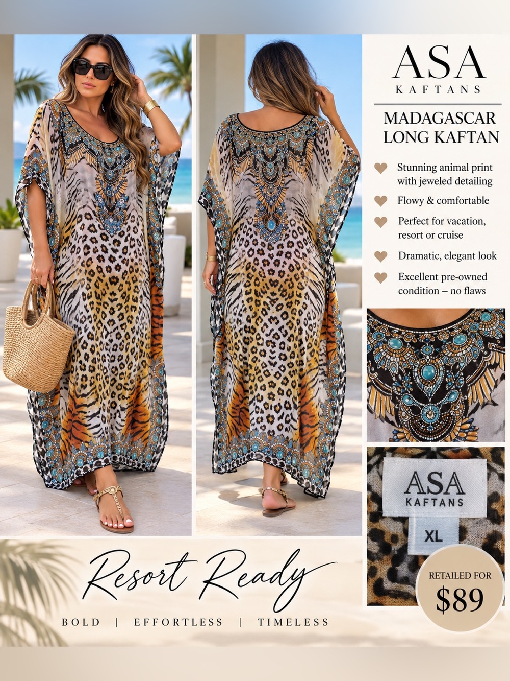ASA Kaftans Madagascar Long Kaftan XL Animal Print Resort Maxi